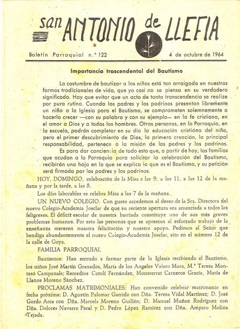 1964 Boletin parroquial nÃºm 122