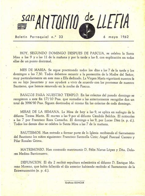 1962 Boletin parroquial nÃºm 33