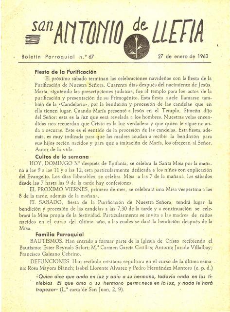 1963 Boletin parroquial nÃºm 67