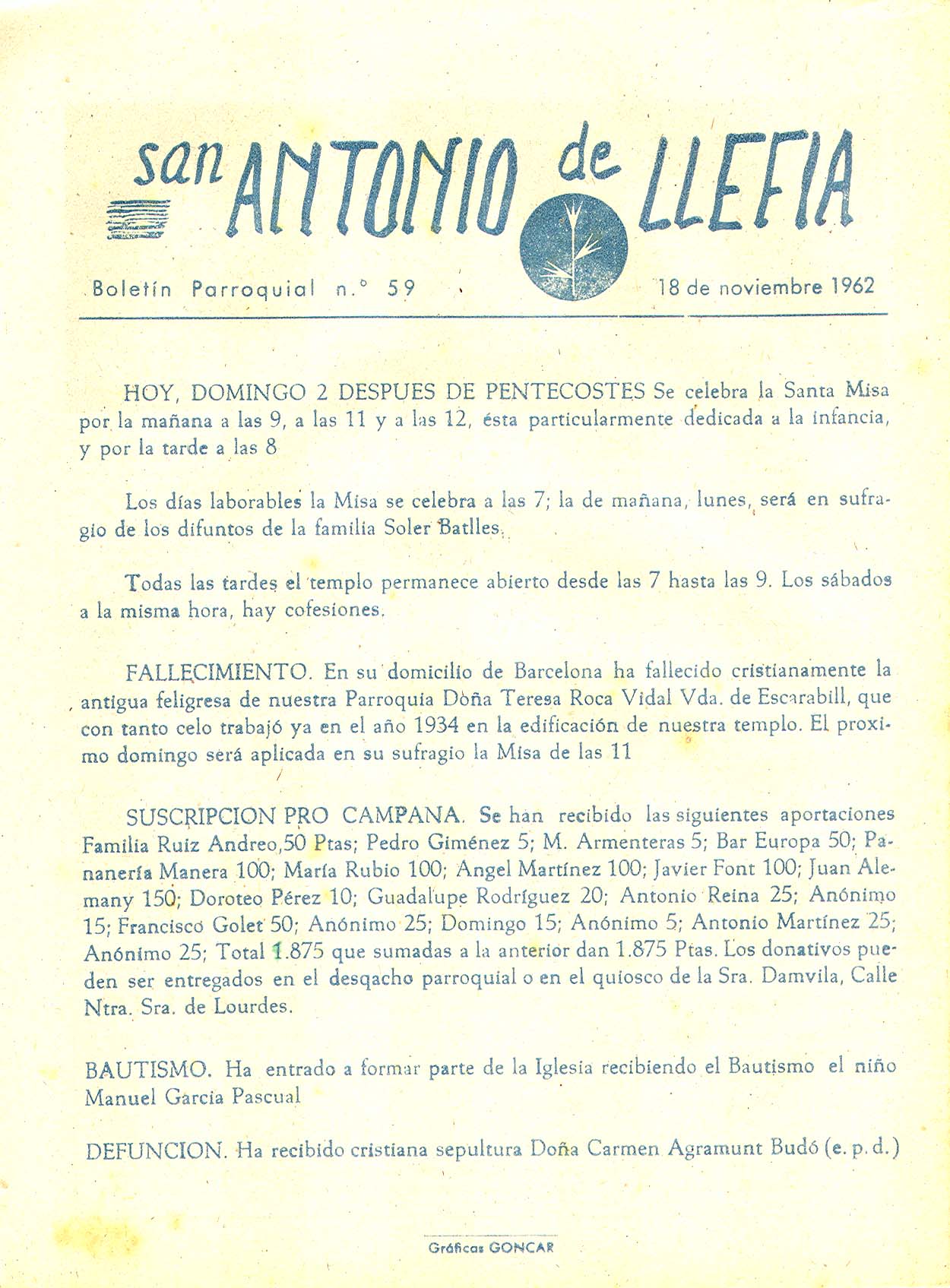 1962 Boletin parroquial nÃºm 59