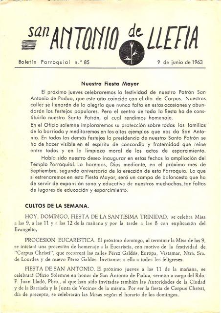 1963 Boletin parroquial nÃºm 85