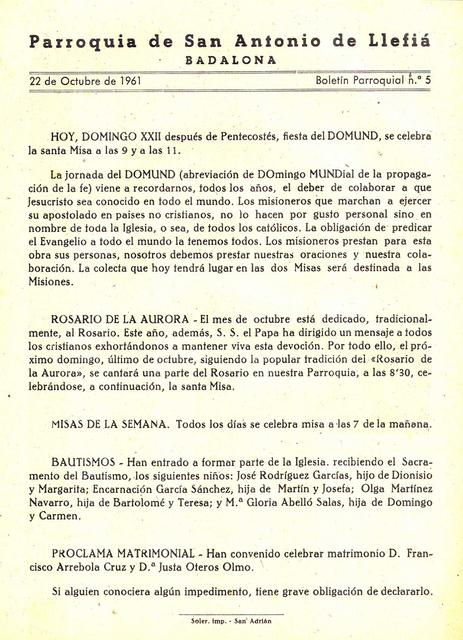 1961 Boletin parroquial nÃºm 04