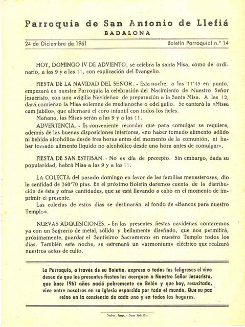 1961 Boletin parroquial nÃºm 14