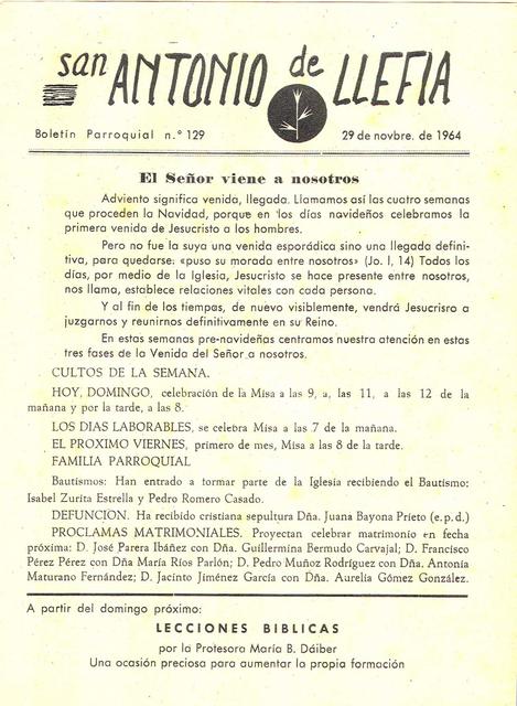 1964 Boletin parroquial nÃºm 129