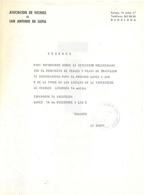 1985. Convocatòria assemblea. Batalla de la plaça Trafalgar