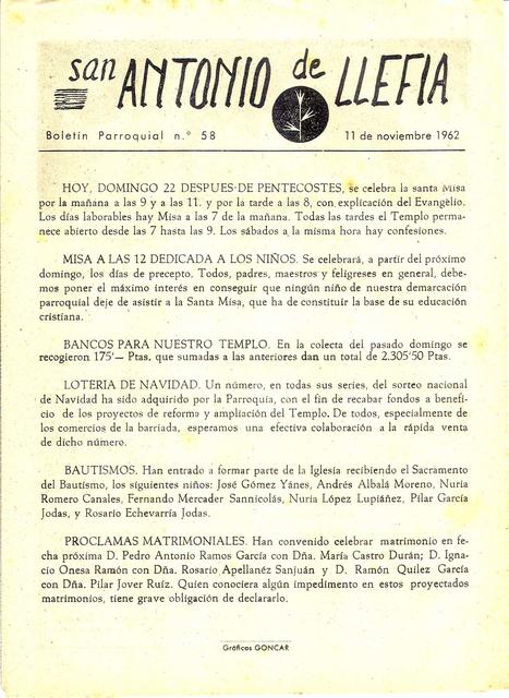 1962 Boletin parroquial nÃºm 58