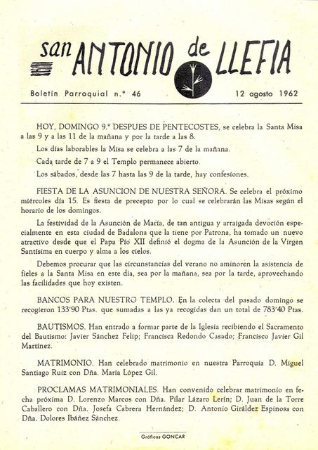 1962 Boletin parroquial nÃºm 46