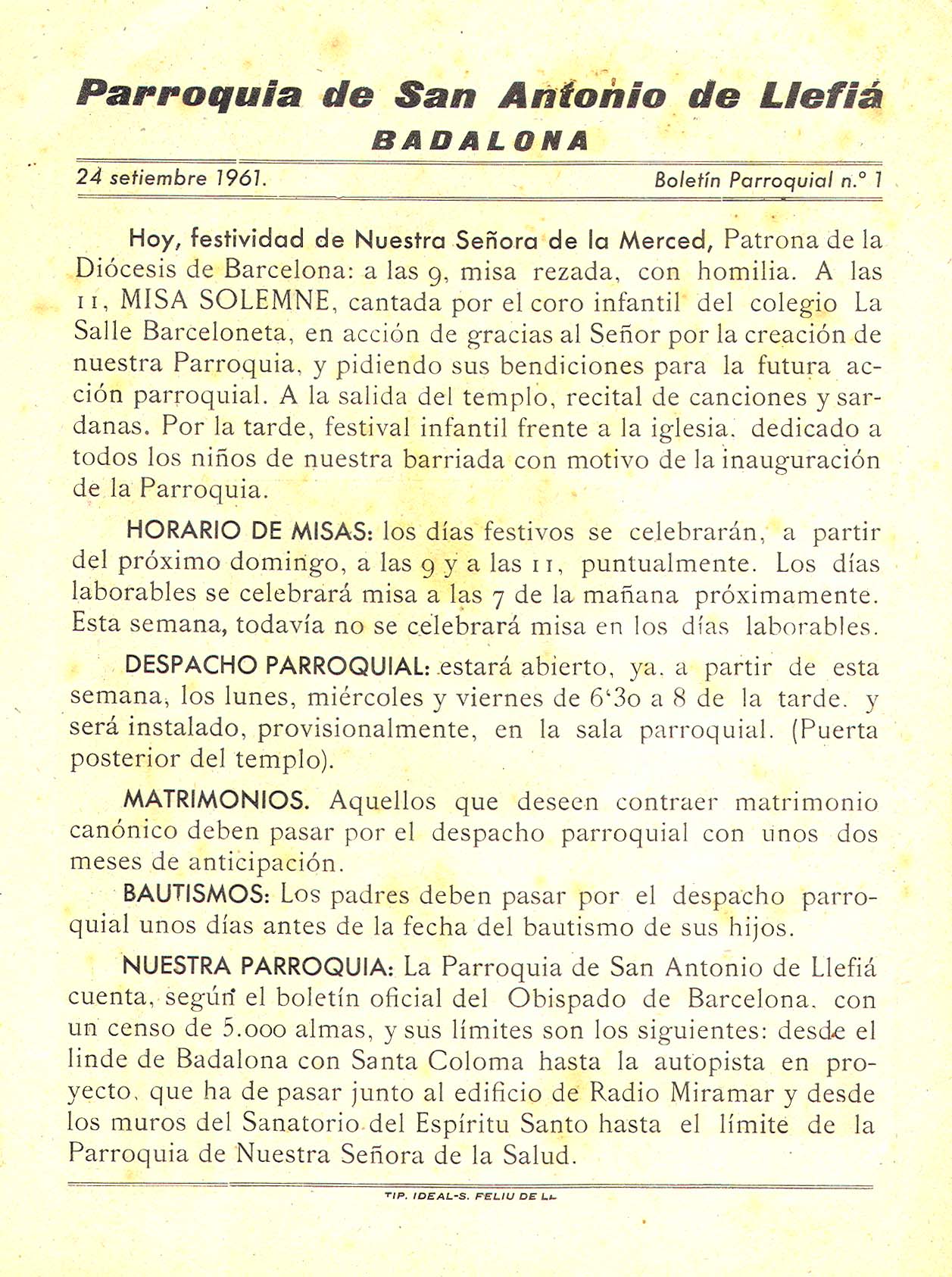 1961 Boletin parroquial nÃºm 01