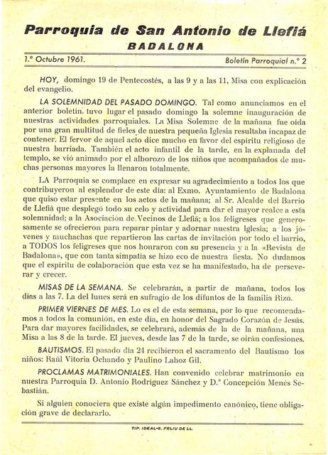 1961 Boletin parroquial nÃºm 02