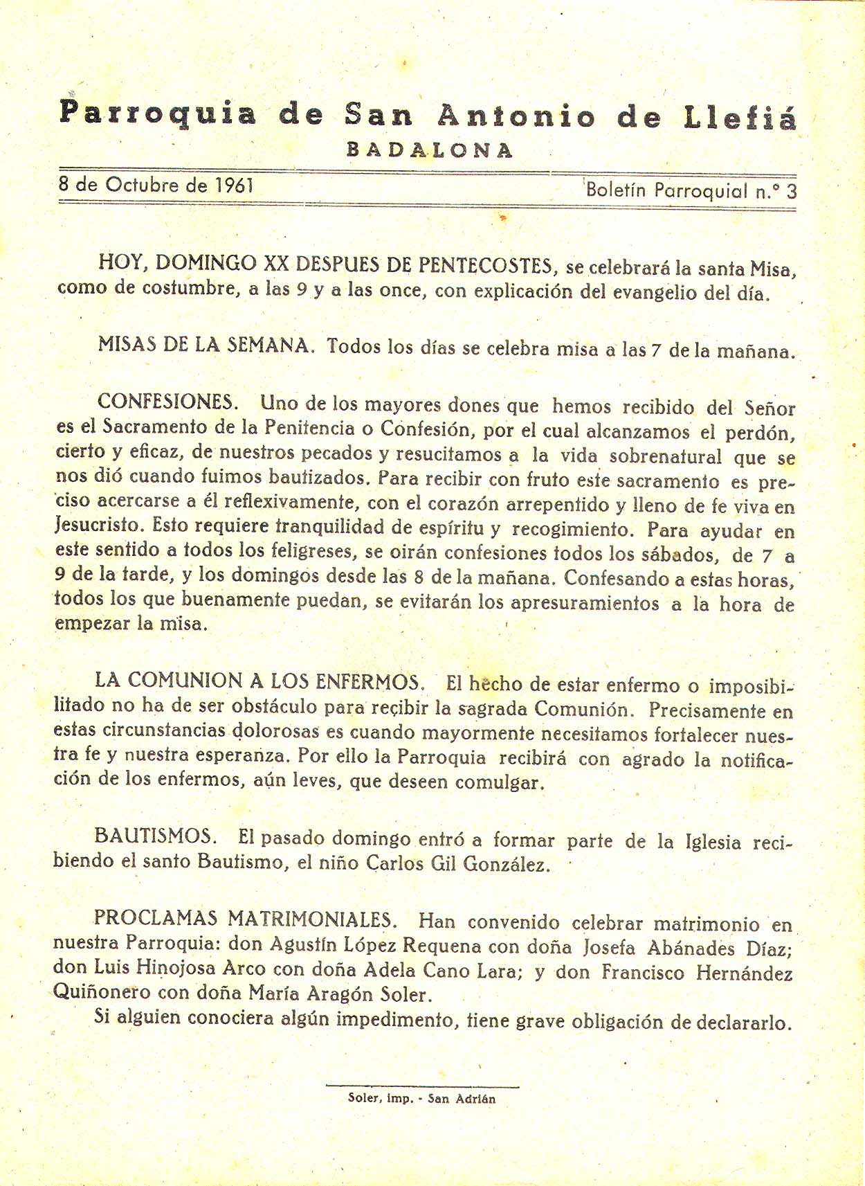 1961 Boletin parroquial nÃºm 03