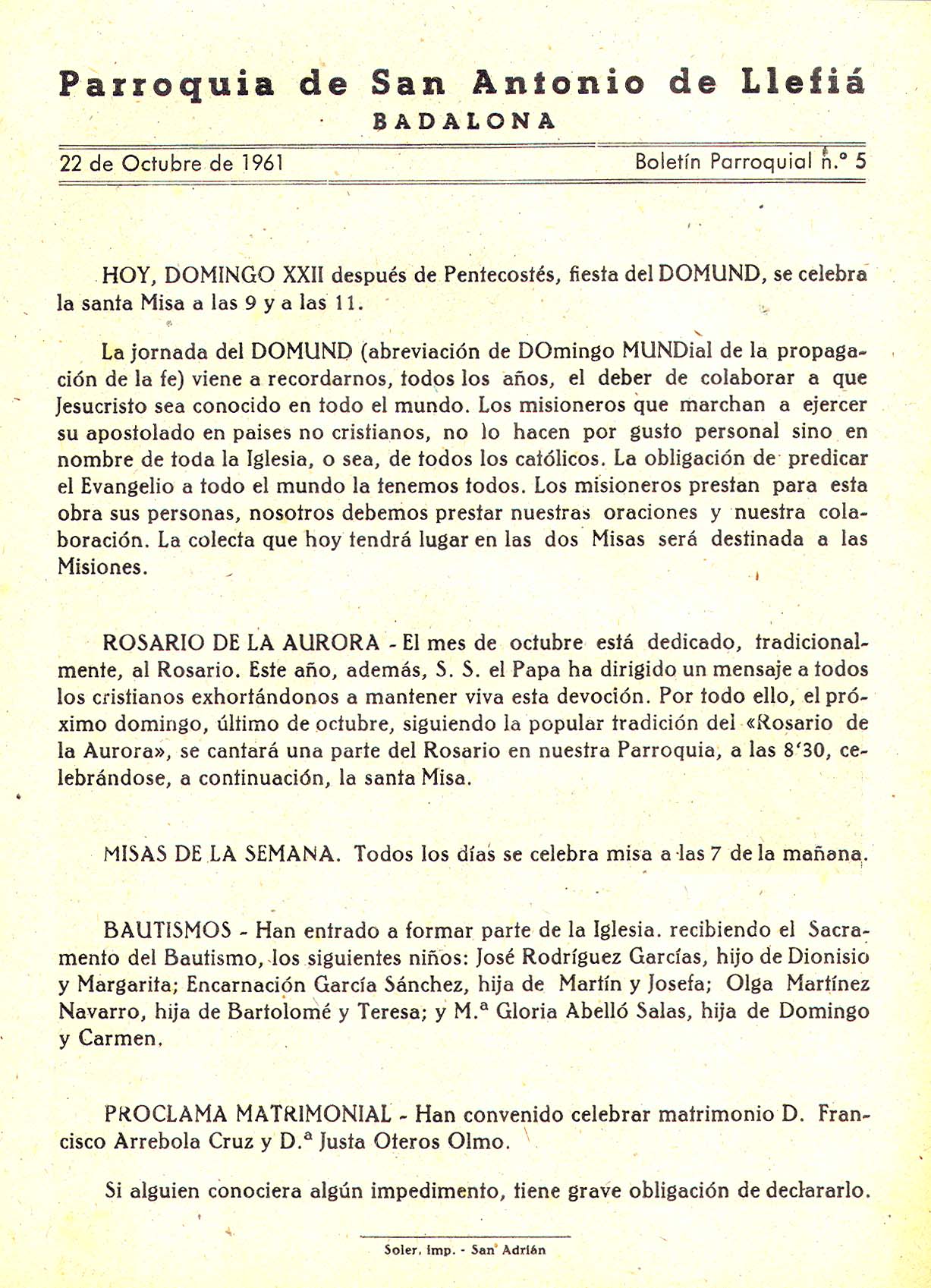 1961 Boletin parroquial nÃºm 04