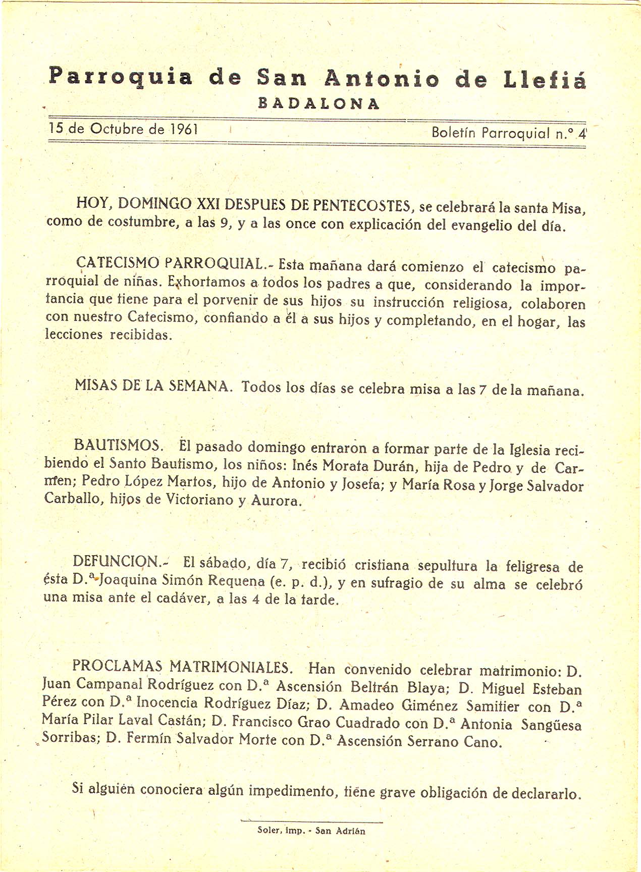 1961 Boletin parroquial nÃºm 05