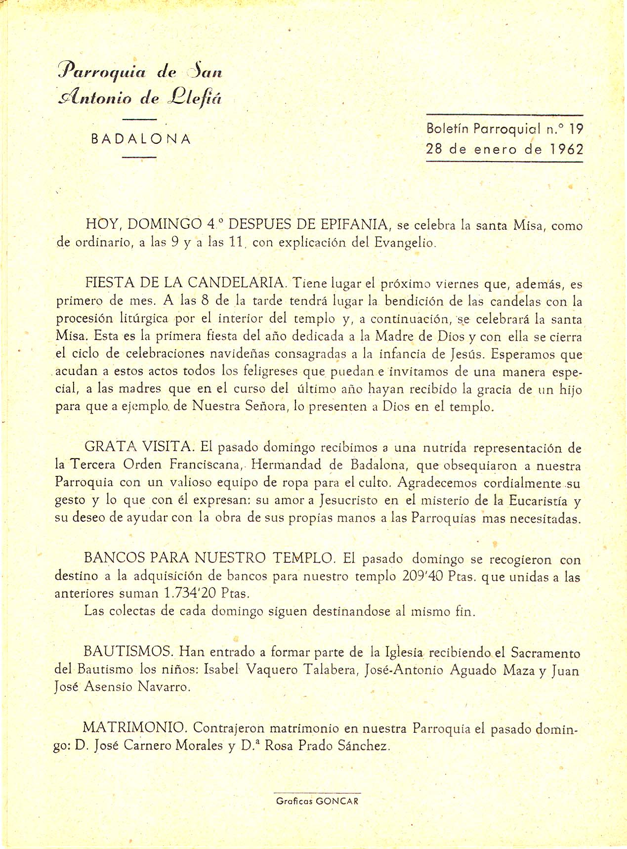 1962 Boletin parroquial nÃºm 19