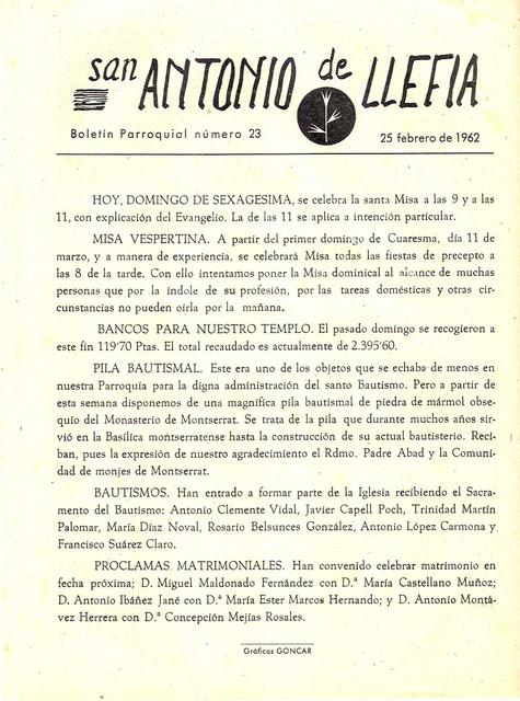 1962 Boletin parroquial nÃºm 23