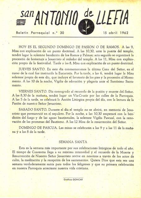 1962 Boletin parroquial nÃºm 31