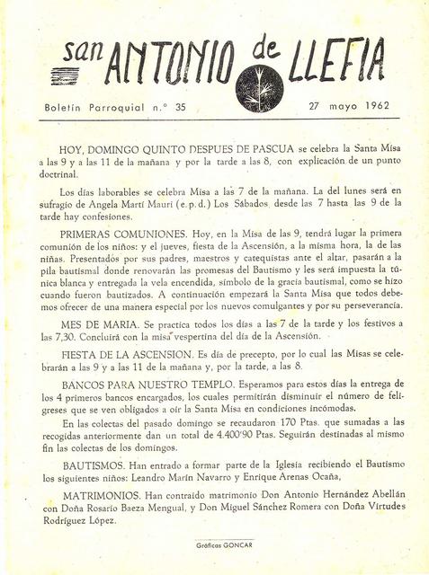 1962 Boletin parroquial nÃºm 35