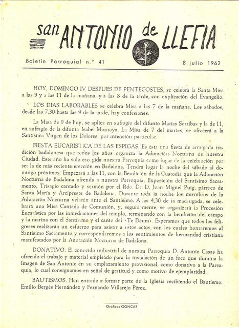 1962 Boletin parroquial nÃºm 41