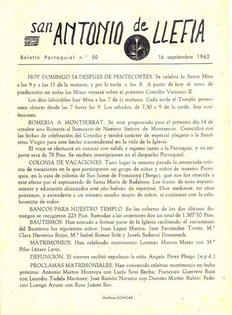 1962 Boletin parroquial nÃºm 50