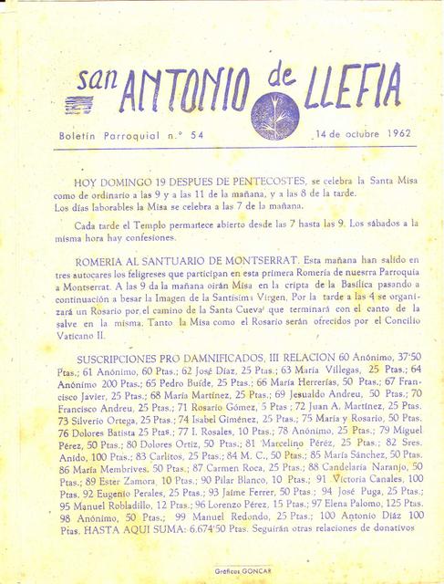 1962 Boletin parroquial nÃºm 54