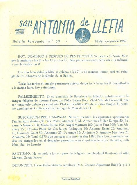 1962 Boletin parroquial nÃºm 59