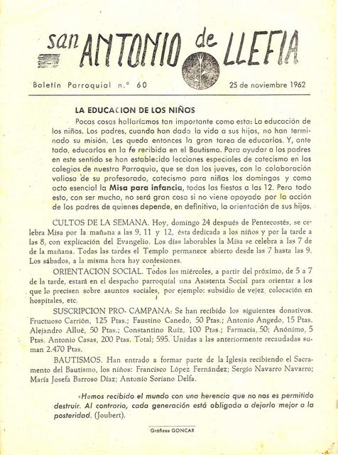 1962 Boletin parroquial nÃºm 60