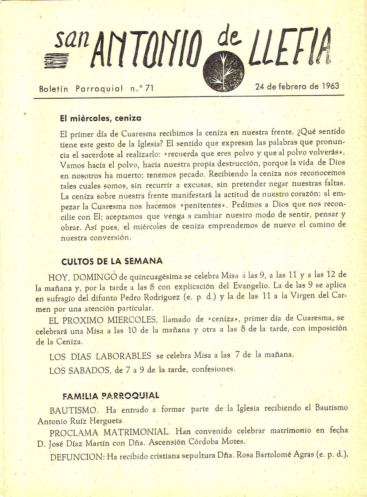 1963 Boletin parroquial nÃºm 71