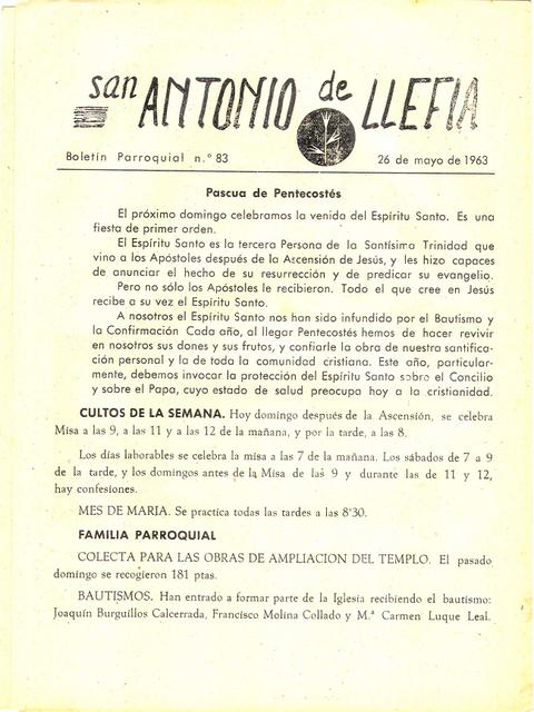 1963 Boletin parroquial nÃºm 83