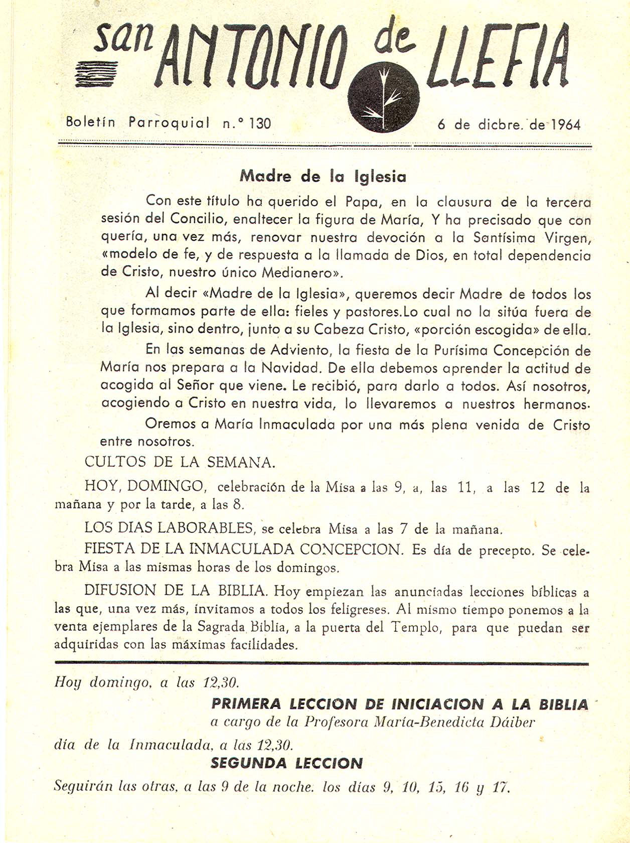 1964 Boletin parroquial nÃºm 130