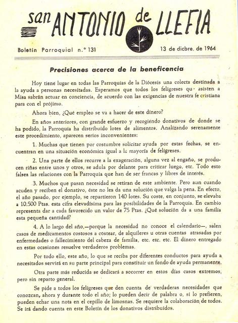 1964 Boletin parroquial nÃºm 131