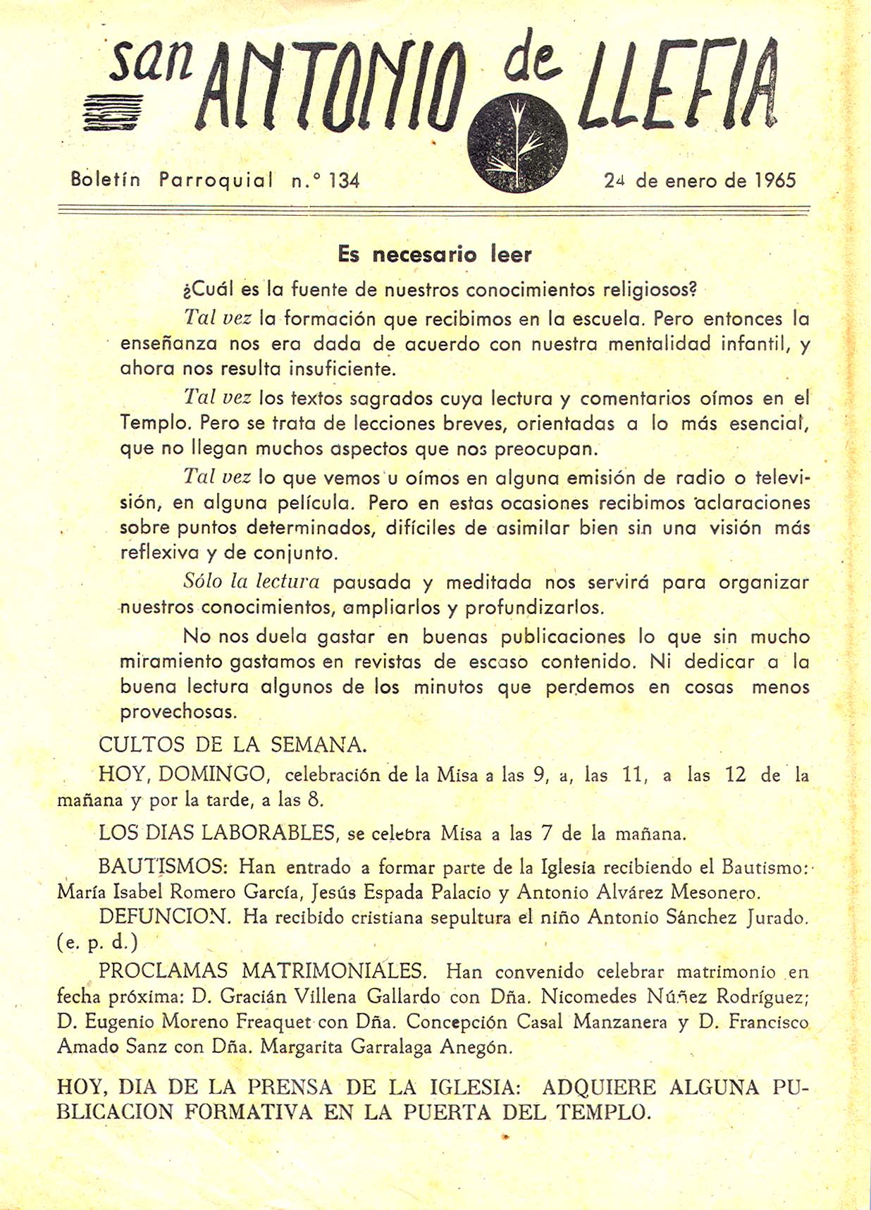 1965 Boletin parroquial nÃºm 134