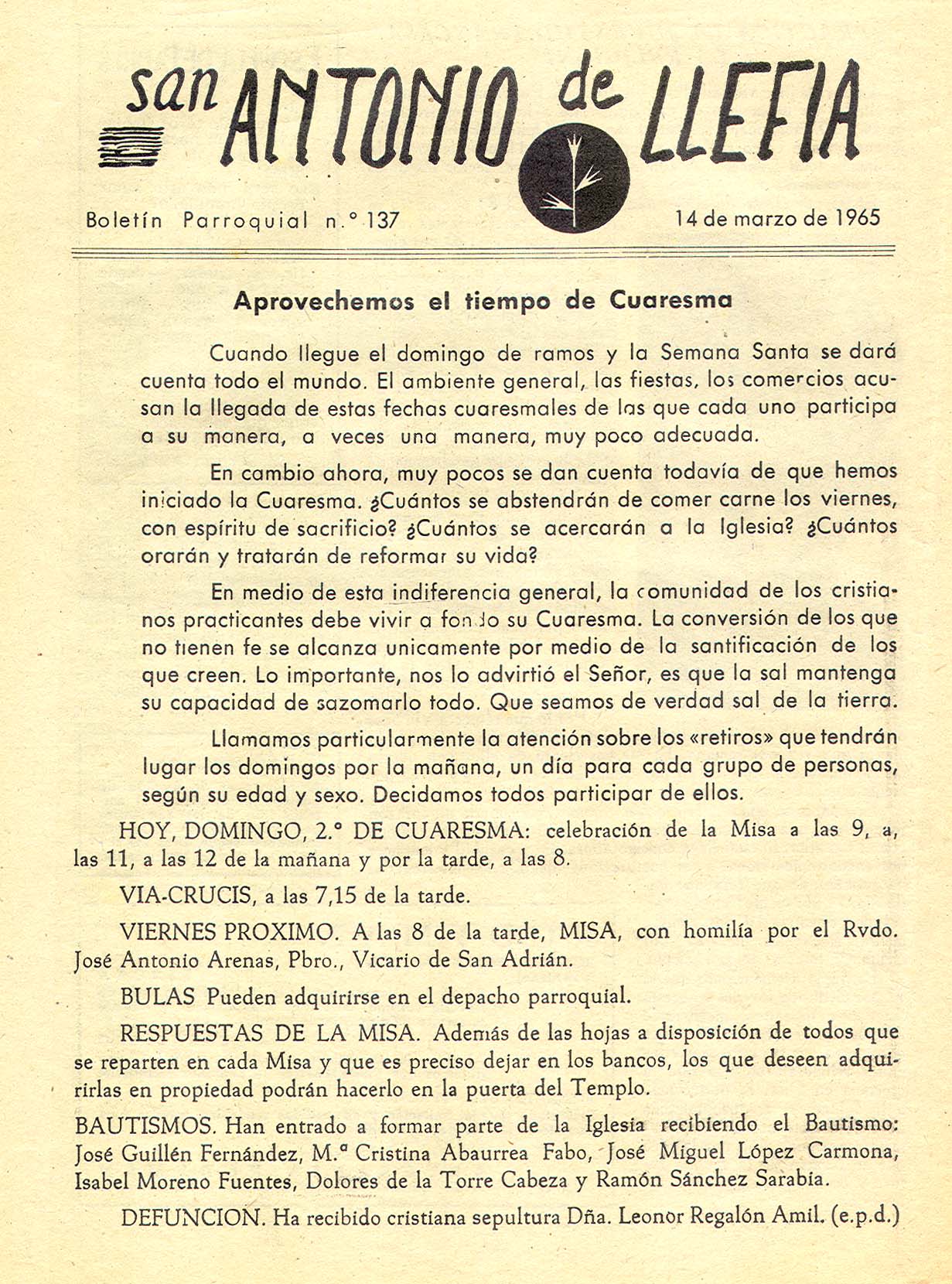 1965 Boletin parroquial nÃºm 137