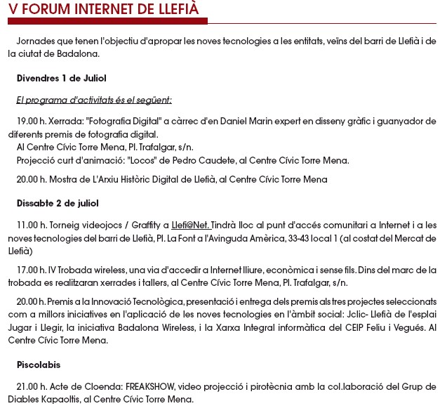 2005 del 27 de juny al 2 de juliol Fòrum Internet Llefià