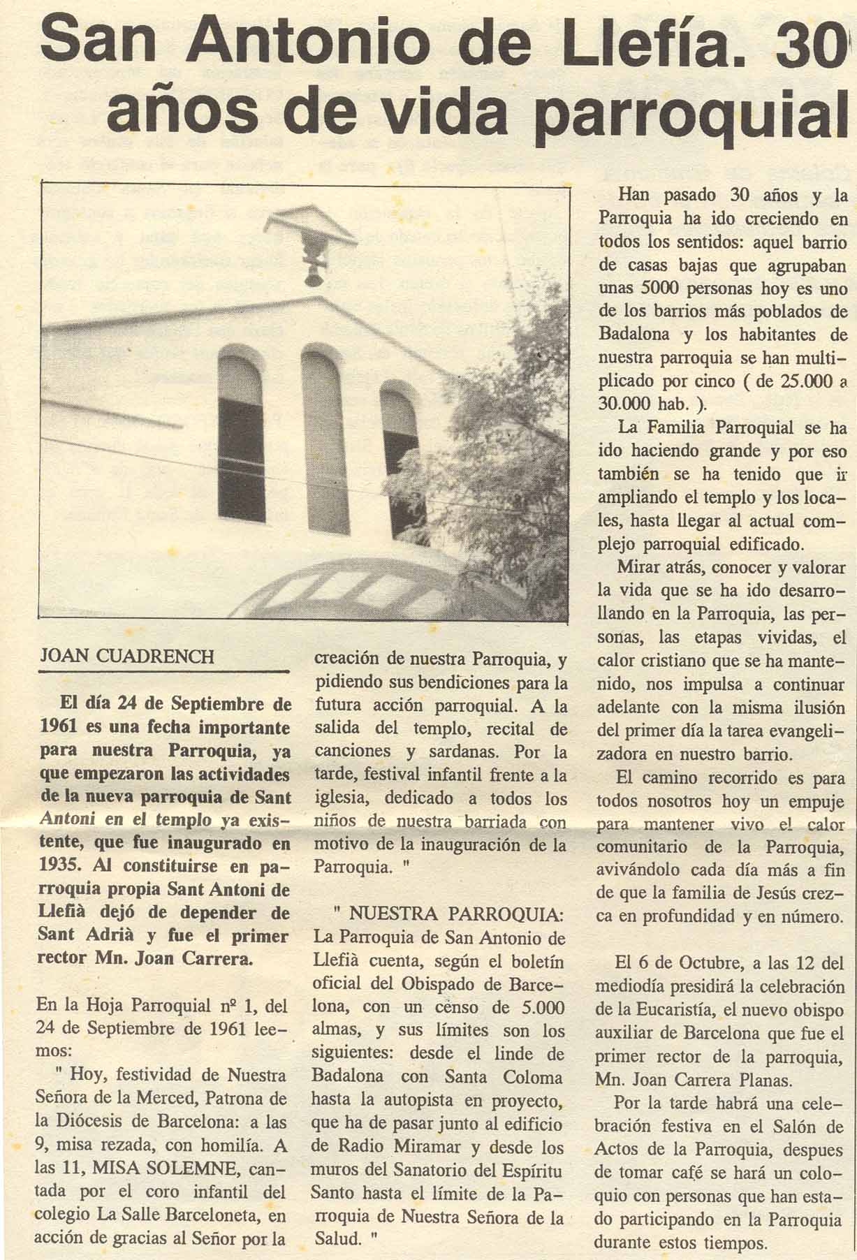 1991 30 anys de parròquia